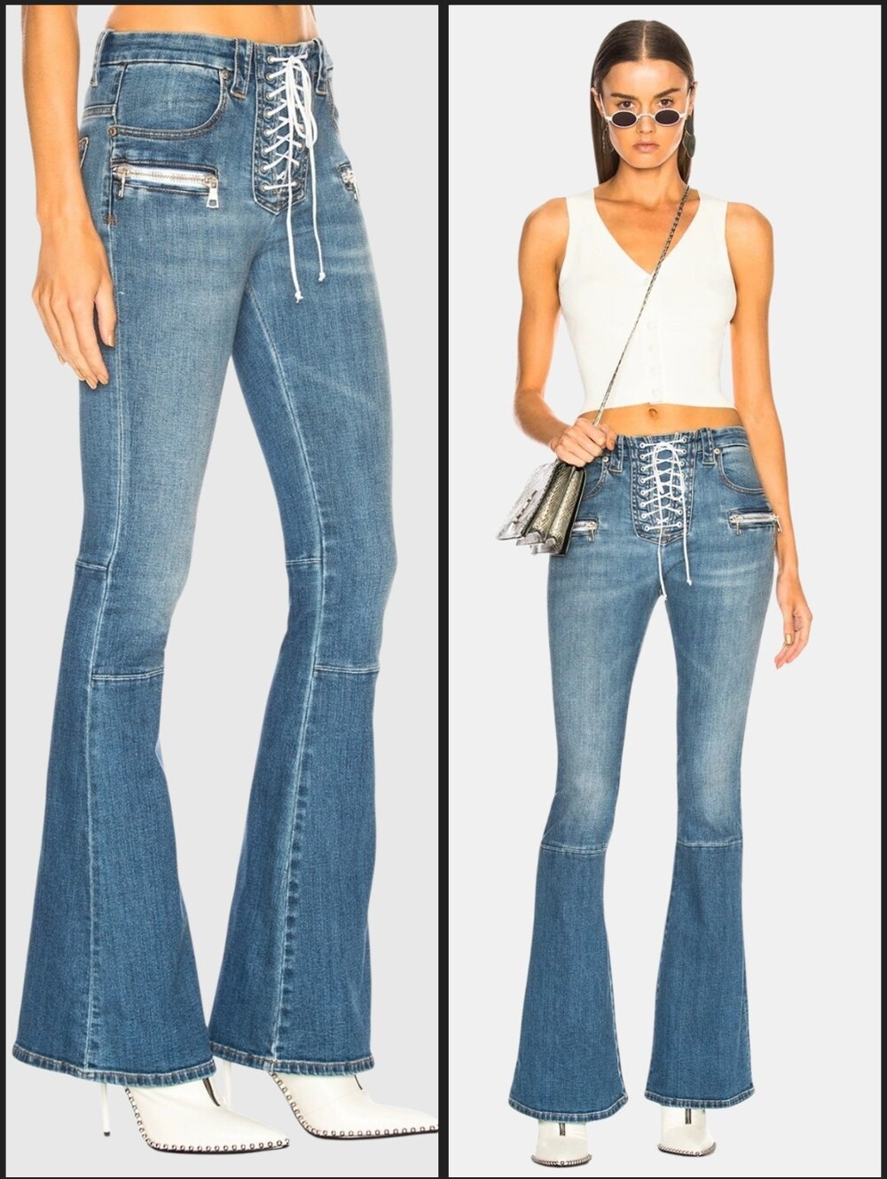Unravel Project Designer Vintage Lace Up Flare Jeans Sz 27 Indigo Stone Y2K